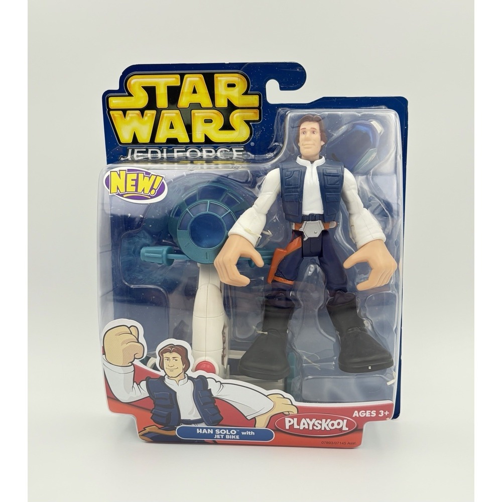 Vintage Playskool Star Wars Jedi Force Han Solo with Jet Bike Figure New 2005